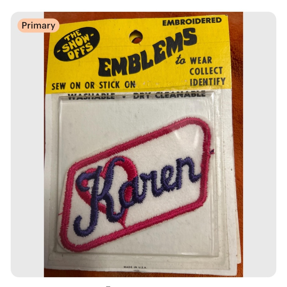 Emblems Patch 'The Show Offs' vintage 70s name Karen